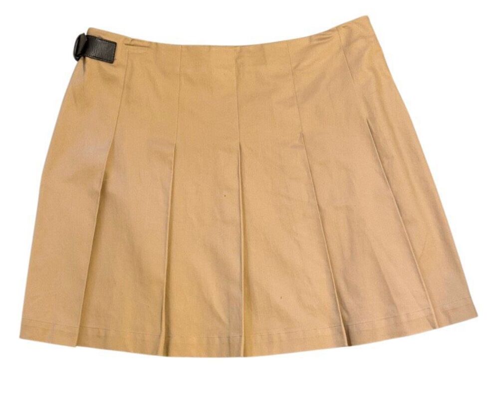 NWT LOFT Khaki Pleated Mini Skirt Sz. 14 Buckle Academic Preppy - Picture 5 of 11